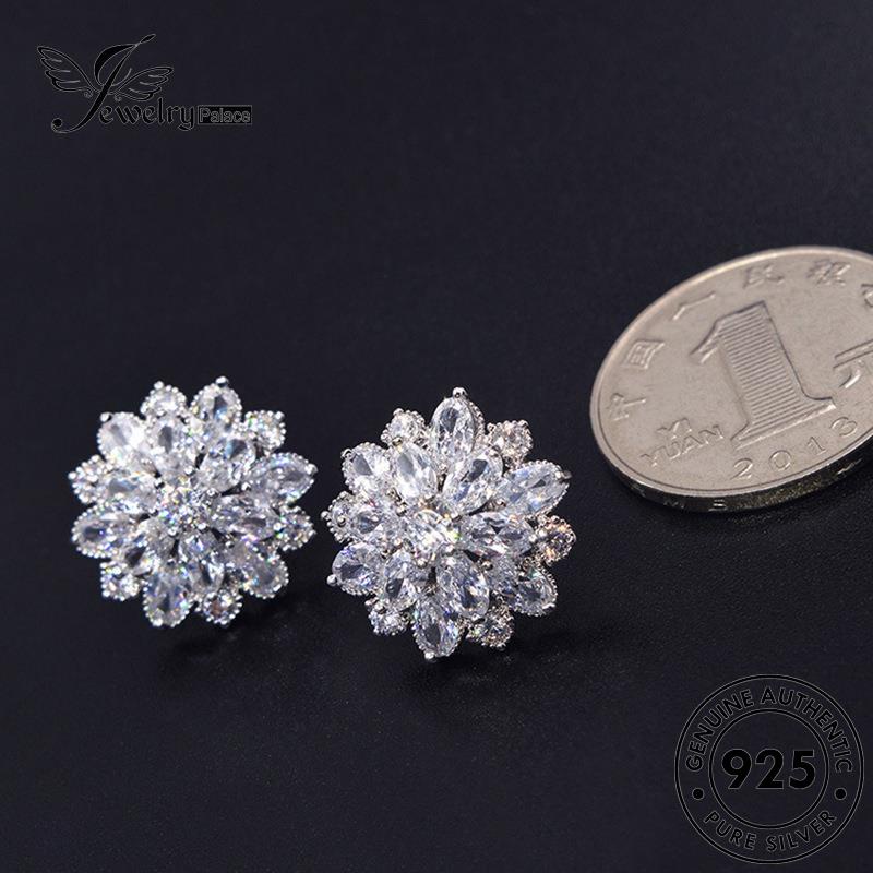 Jewelrypalace925 Stud Moissanite Anting Perak Matahari Berlian Bunga Wanita Asli E159