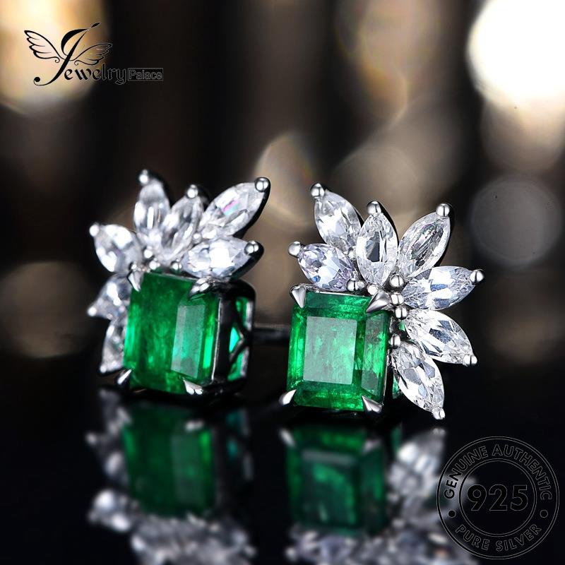 Perhiasanpalace Perak Emerald Wanita Stud Asli925 Anting Marquise E174