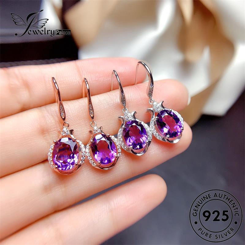 Jewelrypalace Perak Amethyst Wanita Kait Emas Asli925 Anting Oval E181