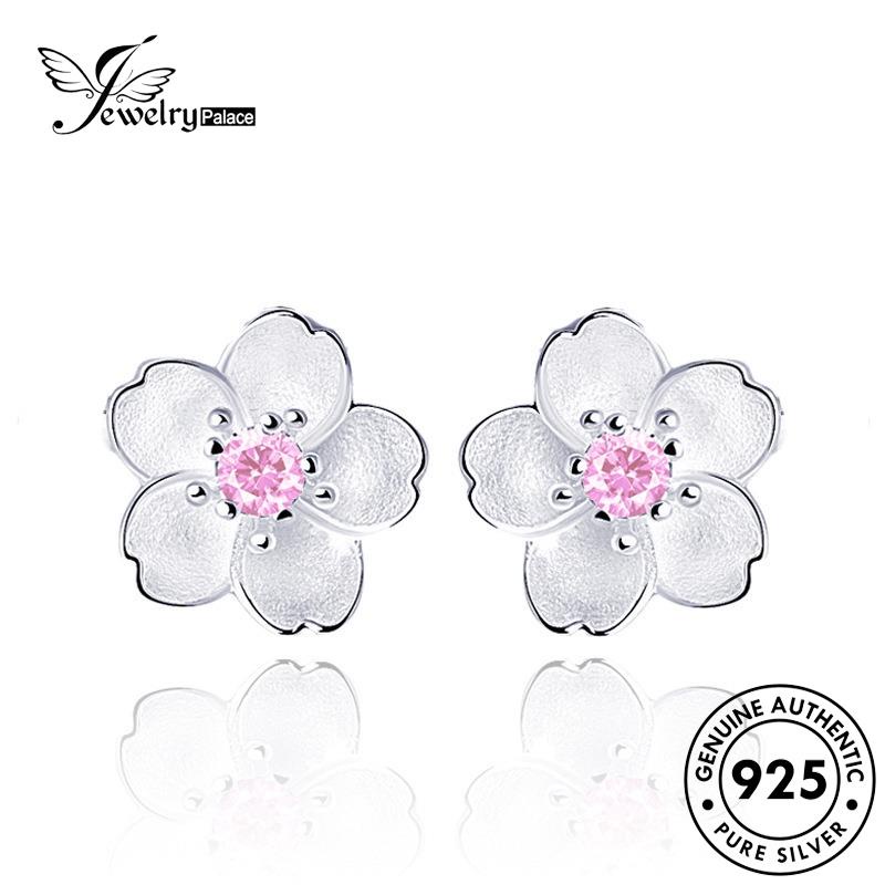 Jewelrypalace Perak925 Pink Kristal Asli Anting Bunga Wanita Berlian Stud Cherry E223