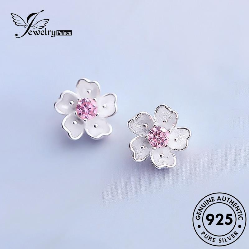 Jewelrypalace Perak925 Pink Kristal Asli Anting Bunga Wanita Berlian Stud Cherry E223