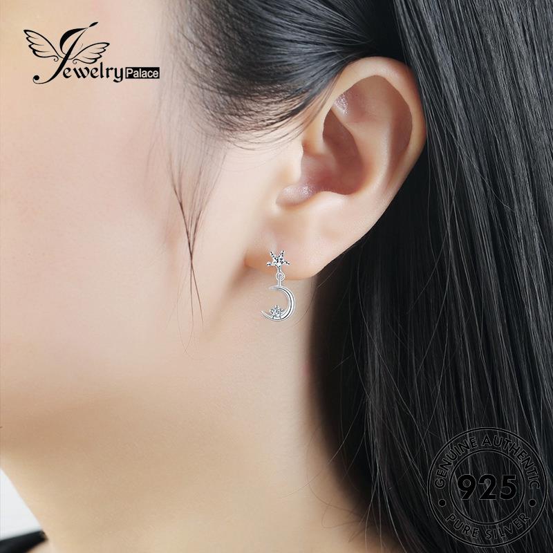 Perhiasantempat Wanita Tusuk Berlian Anting Perak925Asli Asimetris Bulan Moissanite E71