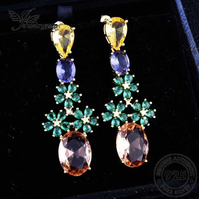 Jewelrypalace Bunga Perak Asli Stud Sapphire Anting Wanita The925 E812