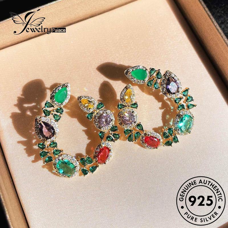 Perhiasanpalace Perak Wanita Emas925 Bulat Anting Asli Emerald Stud E822