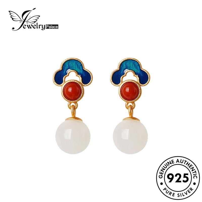 Jewelrypalace Anting Enamel Perak925 Wanita Asli Xiangyun Stud Gold Jade E823