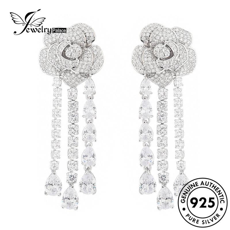 Jewelrypalace Drop925 Anting Tusuk Wanita Bunga Air Perak Moissanite Berlian Asli E845