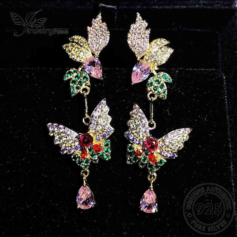 Jewelrypalace Butterfly Asli925 Berlian Perak Pink Gold Anting Wanita Stud Kristal E828