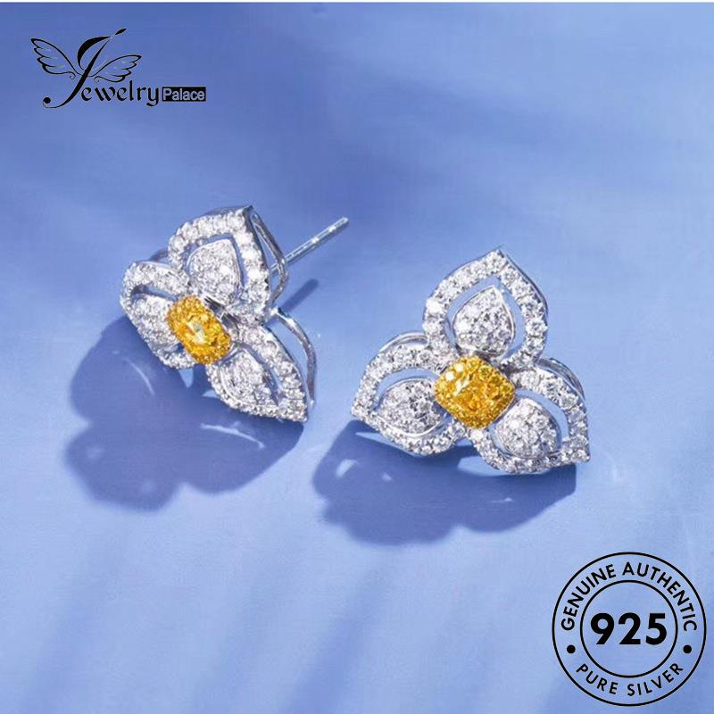 Jewelrypalace Anting Tiga Asli925 Citrine Wanita Kelopak Stud Perak E904