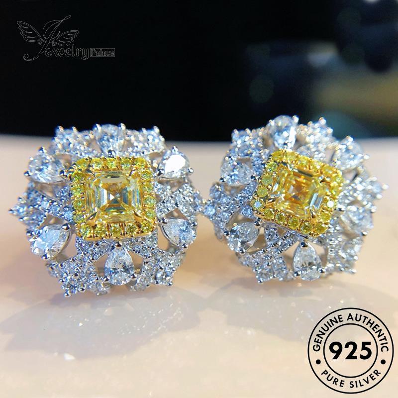 Jewelrypalace925 Wanita Asli Anting Persegi Silver Stud Citrine E884