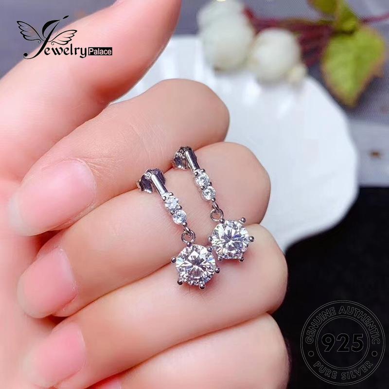 Jewelrypalace Stud Berlian Wanita Perak Moissanite Anting Bulat Asli925 E957