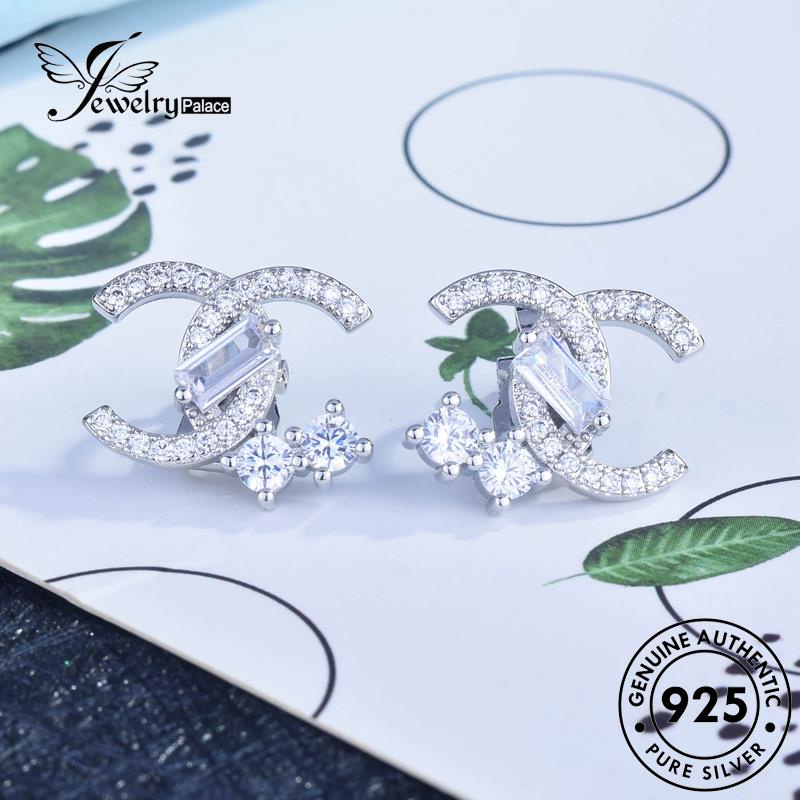 Jewelrypalace Letter Hoop Anting Berlian Perak C Asli Wanita925 Moissanite E1051