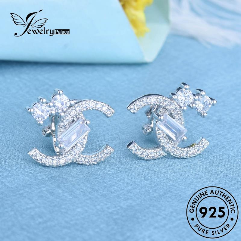 Jewelrypalace Letter Hoop Anting Berlian Perak C Asli Wanita925 Moissanite E1051