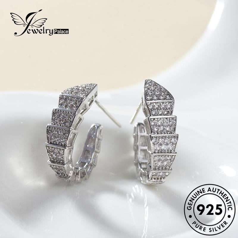 Jewelrypalace925 Berlian Moissanite Wanita Hoop Ular Kecil Anting Perak Asli E1008