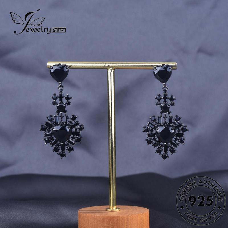 Jewelrypalace Anting925 Hitam Wanita Love Obsidian Asli Berlian Gold Silver Stud E1075