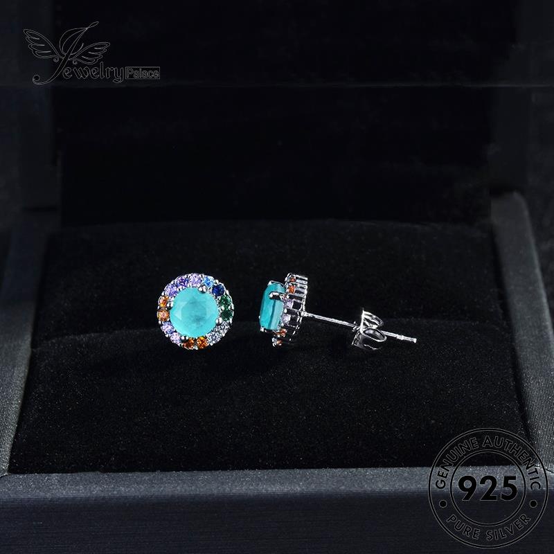 Jewelrypalace Anting Asli Perak925 Wanita Stud Aquamarine Bulat E1076