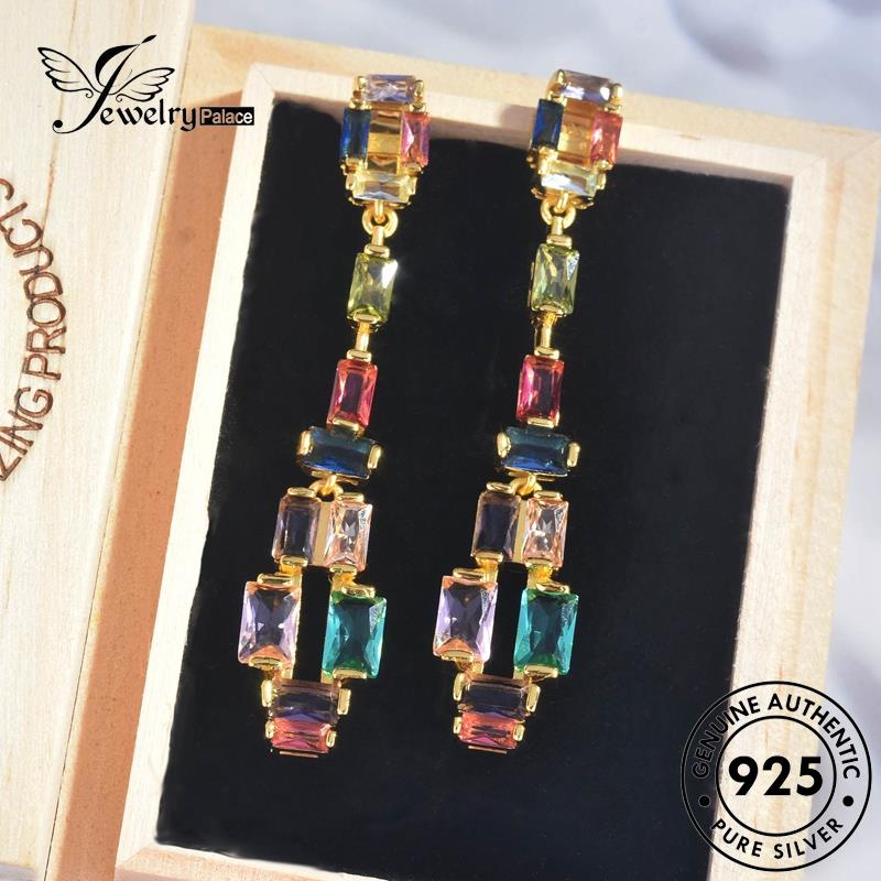 Jewelrypalace Wanita Anting Sapphire Tusuk Persegi Perak925Kolom Asli E1082