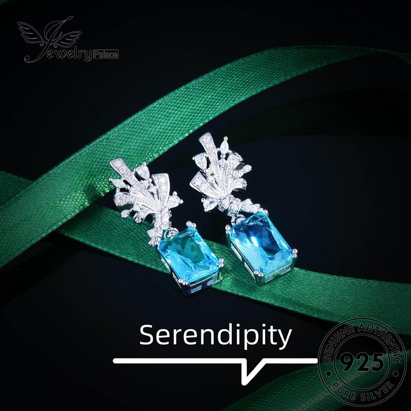 Jewelrypalace Column Square Anting Tusuk Asli925 Wanita Perak Aquamarine E1189