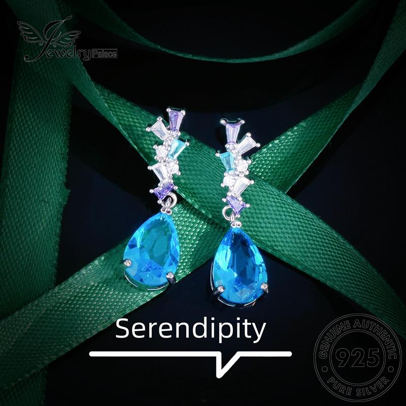 Tempat Perhiasan Wanita Bentuk925 Pir Asli Aquamarine Anting Tusuk Silver E1190