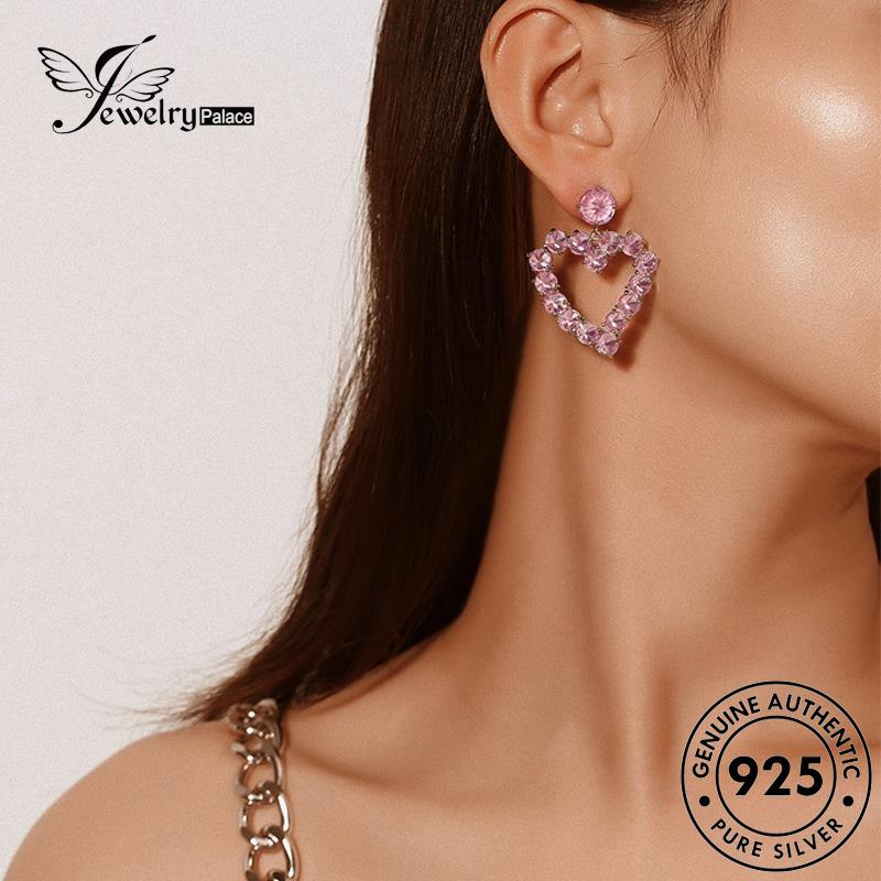 Jewelrypalace Pink925 Wanita Berlian Silver Kristal Love Anting Stud Asli E1159