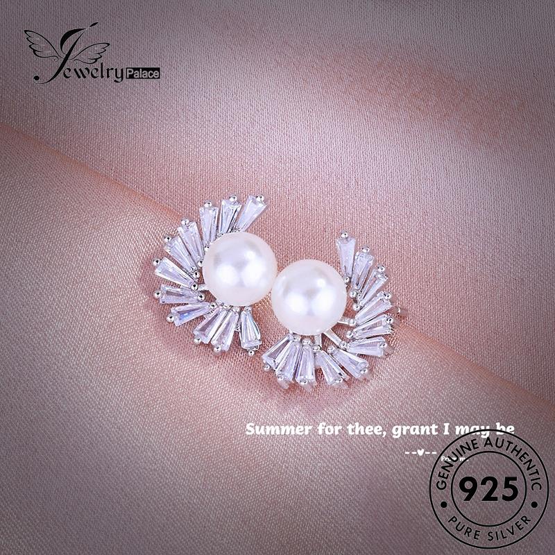 Tempat Perhiasan Wanita Asli925 Stud Kipas Silver Anting Mutiara E1219