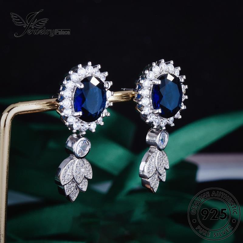 Jewelrypalace Sapphire Asli Wanita925 Anting Tusuk Oval Perak E1221