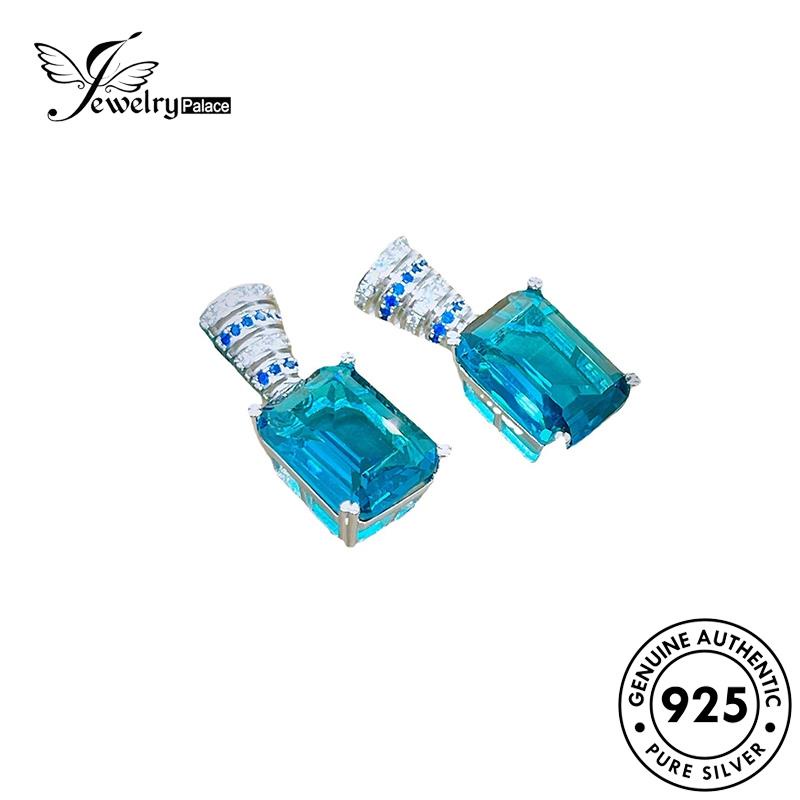 Tempat Perhiasan Wanita925 Perak Asli Kolom Aquamarine Anting Tusuk Persegi E1232