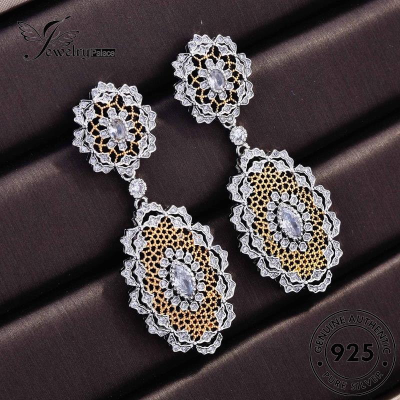 Jewelrypalace Lace Citrine Perak Asli925 Melalui Stud Wanita Anting Bunga E1295