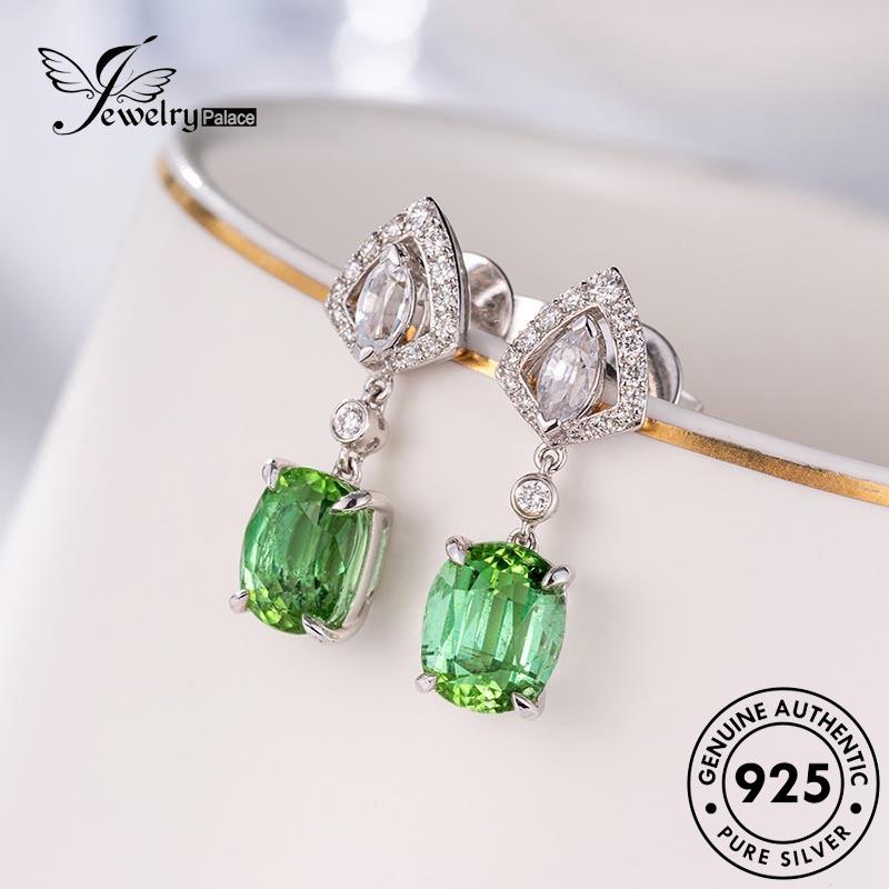 Jewelrypalace Stud Wanita925Kolom Persegi Anting Perak Zamrud Asli E1298