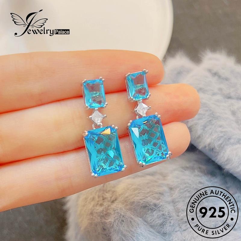 Jewelrypalace Anting Perak925 Asli Stud Emerald Wanita Kotak Kolom E1253