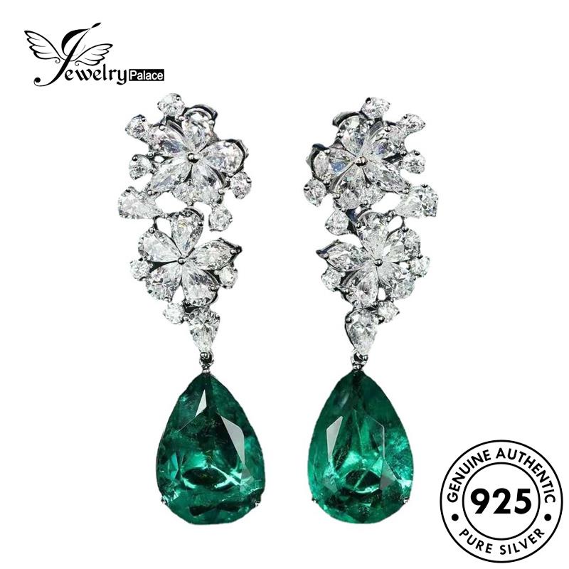 Jewelrypalace Anting Tusuk Bentuk Perak925 Wanita Drop Asli Emerald E1263