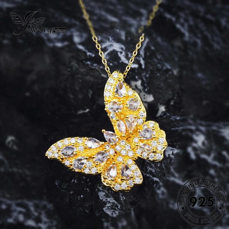 Jewelrypalace Perak Emas Wanita Berlian Asli Kalung Cerah925 Moissanite Kupu N1121