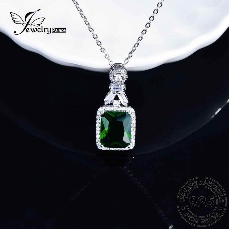 Jewelrypalace Perak Kreatif925 Emerald Asli Wanita Kalung Berlian Persegi N1236