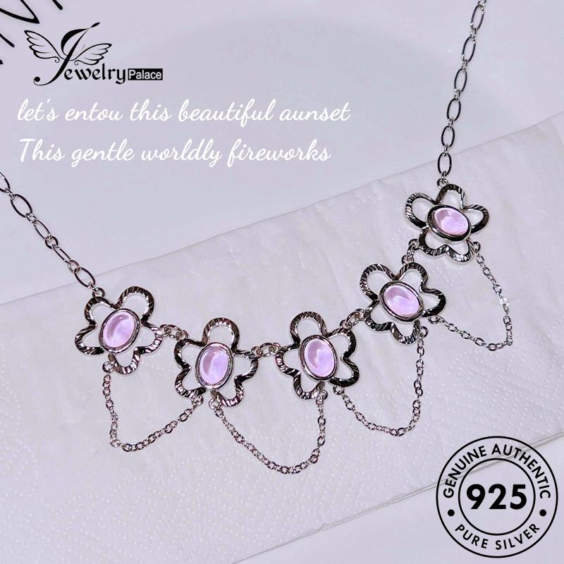 Jewelrypalace Berlian Lucu Perak925 Asli Pink Kristal Wanita Kalung Bunga N1302