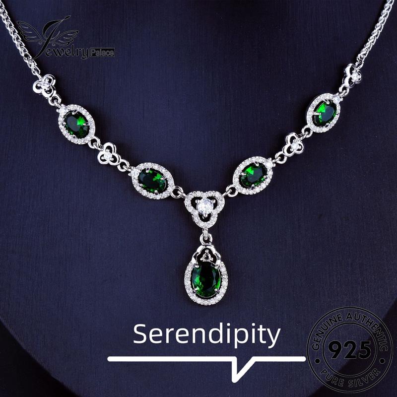 Jewelrypalace Perak Wanita925 Bulat Emerald Asli Kalung Mewah N1351