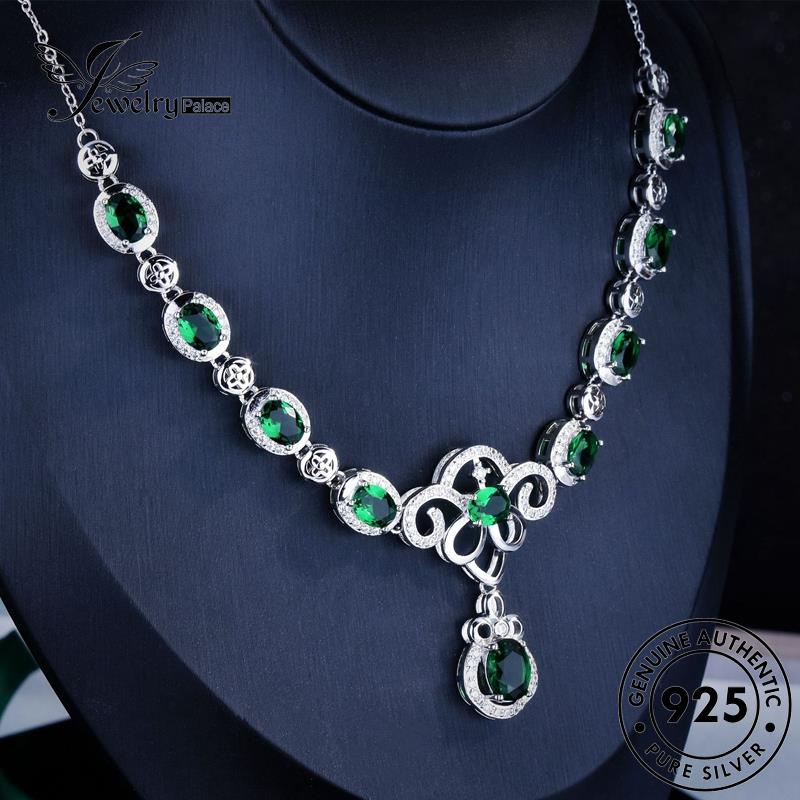 Jewelrypalace925fashion Telur Perak Wanita Bentuk Kalung Asli Emerald N1358