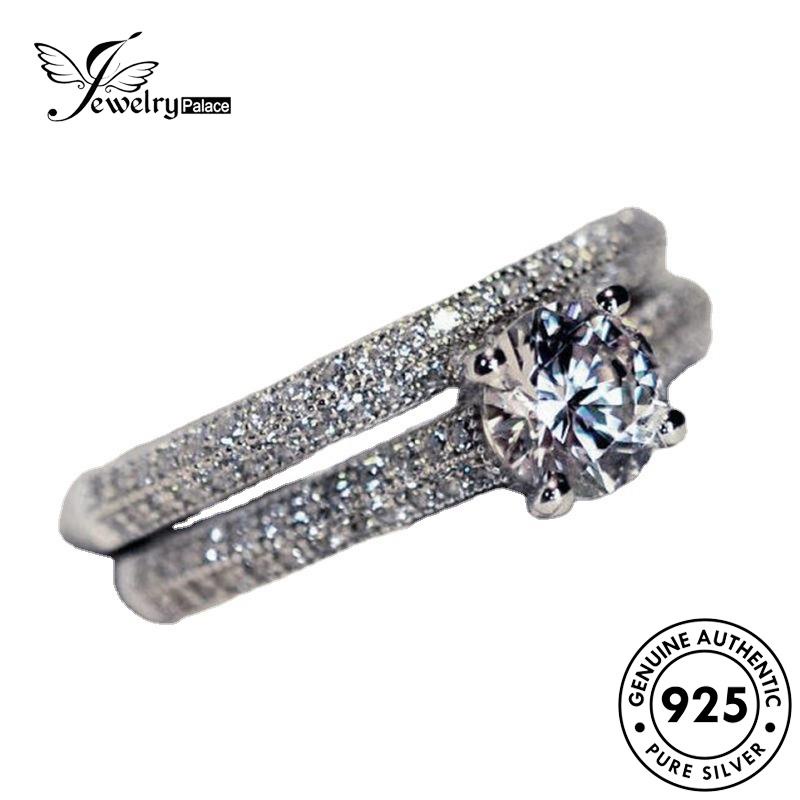 JEWELRYPALACE Diamond Perhiasan Moissanite Couple Nikah Sterling Murni Kawin Aksesori Asli Fashion Perak korea Cincin Original Silver 925 Silver Pasangan Gold R6