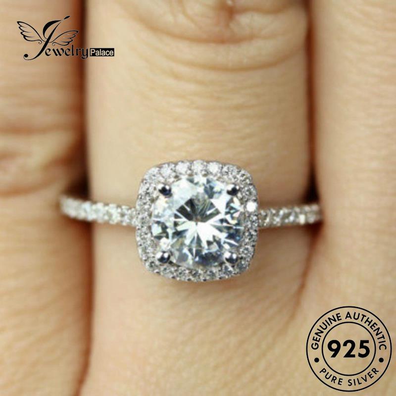 JEWELRYPALACE 925 Silver Asli Silver Wanita Kawin Nikah Perak Square Perhiasan Cincin Original Murni Fashion Moissanite Diamond korea Sterling Aksesori R134