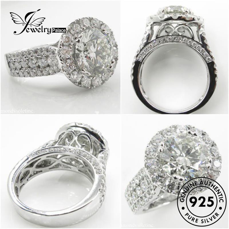 JEWELRYPALACE Moissanite Wanita Fashion Aksesori Asli Nikah Murni Sterling 925 Original Perhiasan Silver Kawin Diamond Cincin korea Silver Round Perak R137