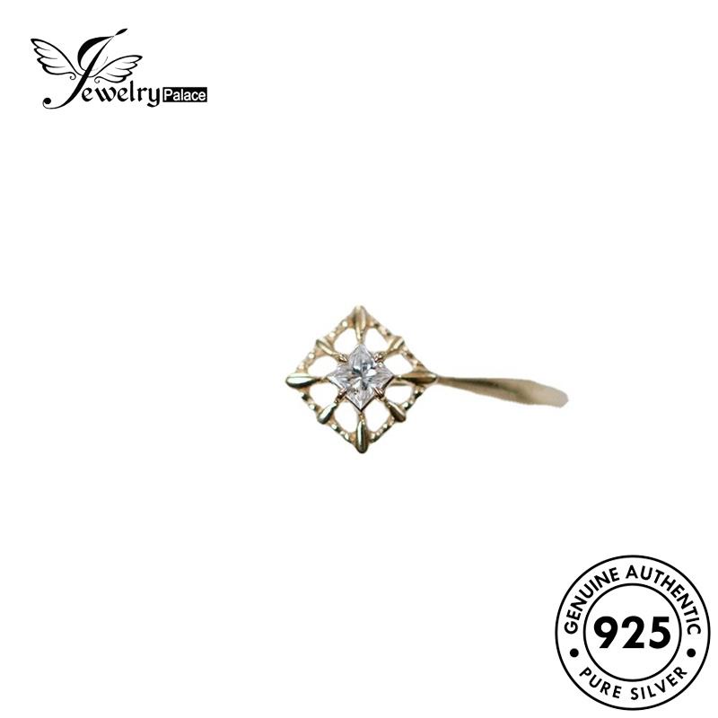 JEWELRYPALACE Sterling Kawin Perak Diamond Wanita Original Asli Square Gold Aksesori Perhiasan Silver Murni Personality Silver Cincin korea 925 Nikah Moissanite R472