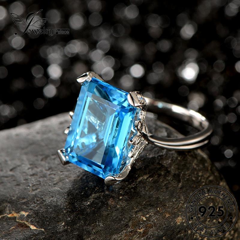 JEWELRYPALACE Square Silver Kawin korea 925 Wanita Cincin Asli Nikah Perhiasan Personality Murni Silver Aquamarine Perak Original Aksesori Sterling R483