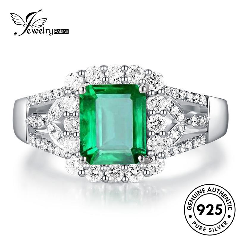 JEWELRYPALACE 925 Wanita Nikah Sterling Murni Emerald Classic Aksesori Original Square Silver korea Kawin Perhiasan Perak Silver Cincin Asli R636