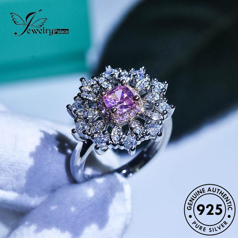 Jewelrypalace Berlian Mewah Snowflake Asli Wanita925 Pink Kristal Cincin Perak R793