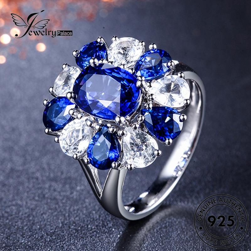 JEWELRYPALACE Aksesori 925 Original Flowers Perhiasan Sapphire Nikah Creative Silver Sterling Kawin Asli Wanita Silver Perak Cincin korea Murni R817