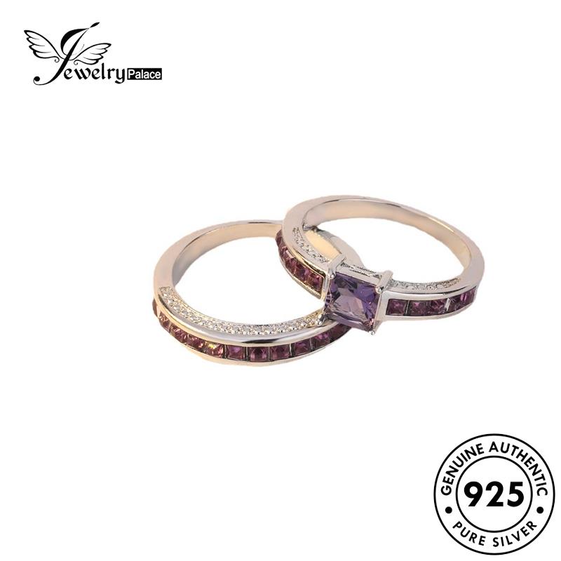 JEWELRYPALACE Asli Pasangan Amethyst Sterling Simple Original Square Silver Cincin 925 Aksesori Perhiasan Perak Nikah Kawin korea Silver Couple Murni R901