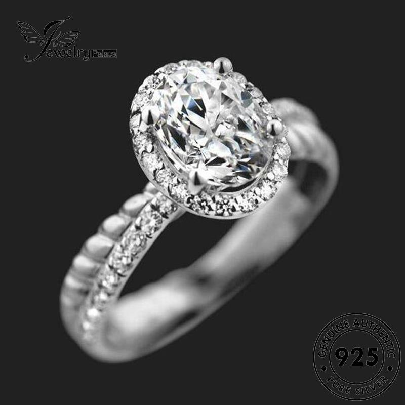 JEWELRYPALACE Silver Sterling Aksesori Kawin 925 Perhiasan korea Perak Oval Wanita Murni Moissanite Asli Gold Fashion Cincin Original Silver Nikah Diamond R944