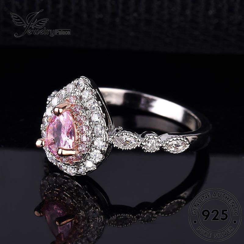 JEWELRYPALACE Original Teardrop Perhiasan 925 Nikah Silver Diamond Asli Kawin korea Classic Wanita Aksesori Perak Crystal Cincin Pink Silver Sterling Murni R1317