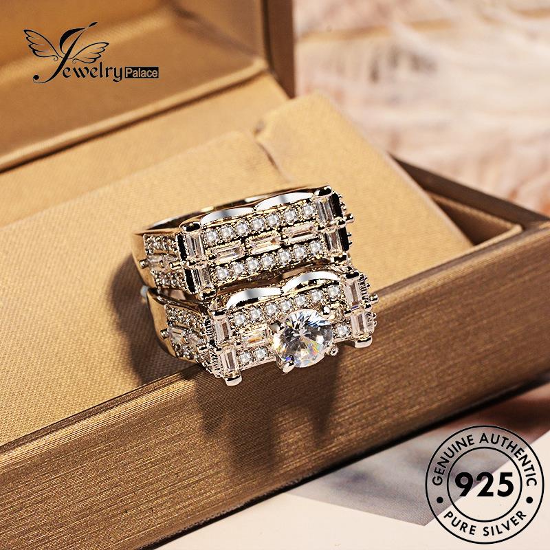 JEWELRYPALACE Nikah Kawin Original Couple Silver Cincin Perhiasan Sterling Aksesori Personality Murni korea 925 Diamond Perak Silver Asli Moissanite Pasangan R1427