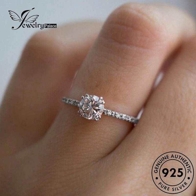 JEWELRYPALACE Gold Nikah Original Silver Cincin Fashion Kawin 925 Silver Asli Perhiasan Perak Diamond Sterling Aksesori korea Moissanite Murni Wanita Round R1722