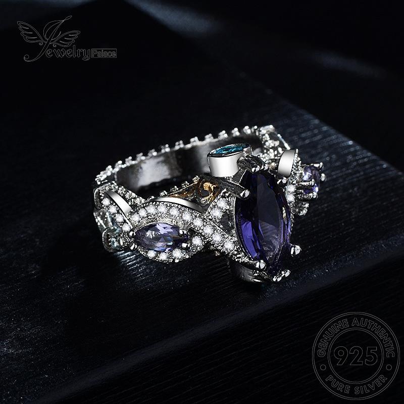 JEWELRYPALACE Murni Color Kawin Perhiasan Sterling Silver 925 Aksesori Nikah Silver Personality Sapphire Perak Wanita Asli Cincin korea Original R1451