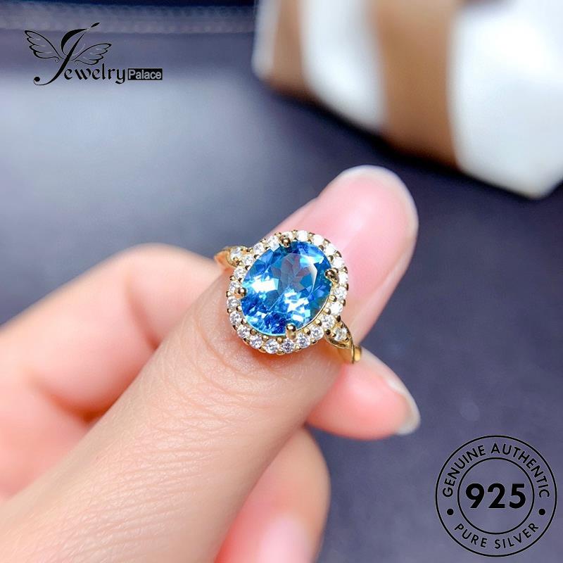 JEWELRYPALACE Perak Perhiasan Silver Simple Oval Cincin Asli Aksesori Silver Original Kawin Wanita Aquamarine Sterling Nikah korea 925 Murni Gold R1846
